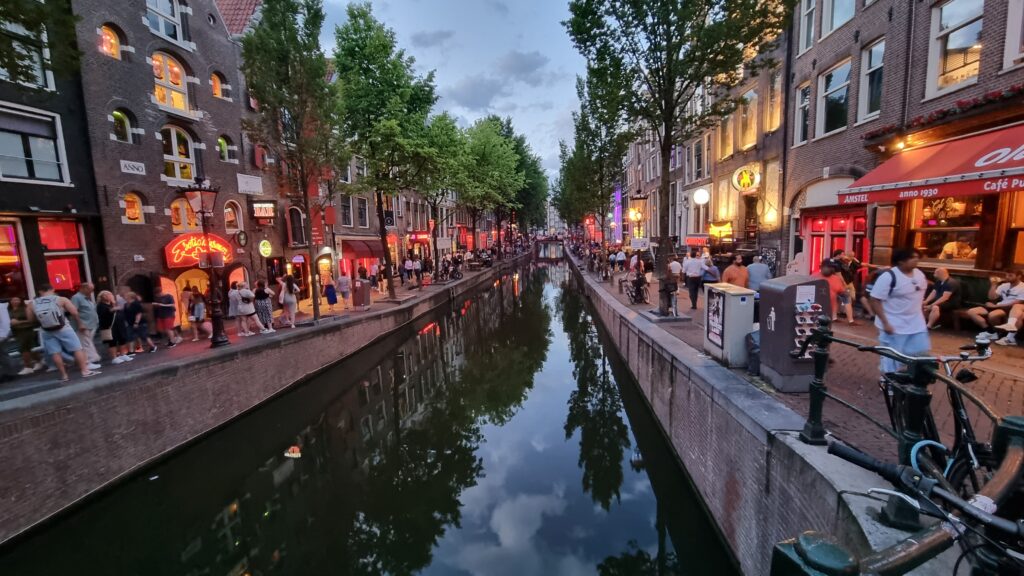 Red-light district in Amsterdam in the evening
